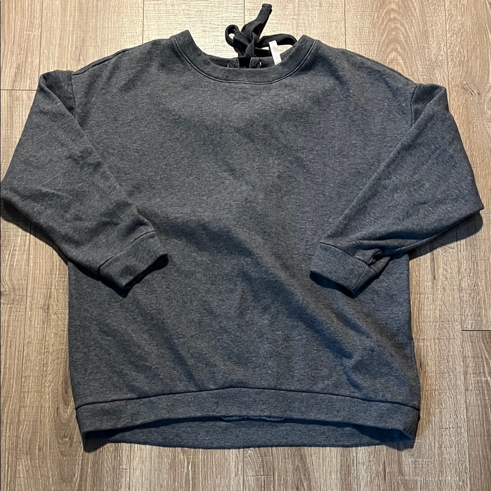 Fabletics Women's Gray Crewneck Sweatshirt Laced Up Back Size XL